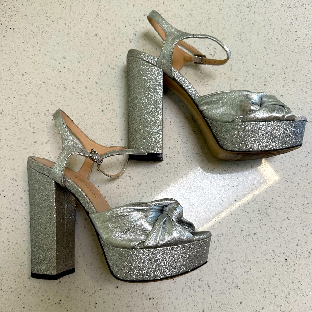 MARILU SILVER GLITTER PLATFORM HEEL 39